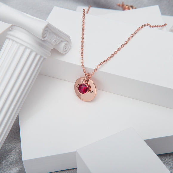 624. Circle Shape Birthstone Necklace- Stainless-Steel