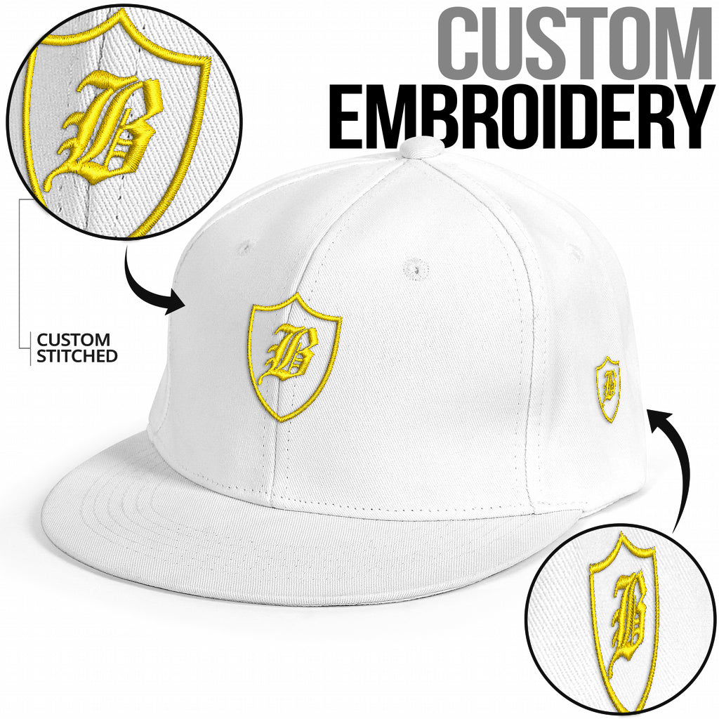 SNAP BACK EMBROIDED HAT - WHITE/YELLOW