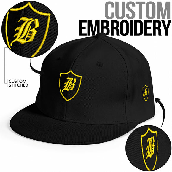 SNAP BACK EMBROIDED HAT - BLACK/YELLOW