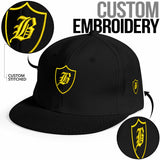 SNAP BACK EMBROIDED HAT - BLACK/YELLOW