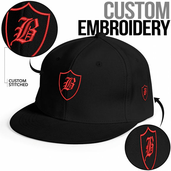 SNAP BACK EMBROIDED HAT - BLACK/RED