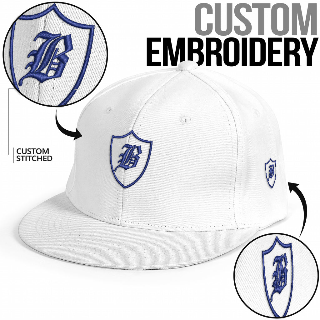 SNAP BACK EMBROIDED HAT - WHITE/BLUE