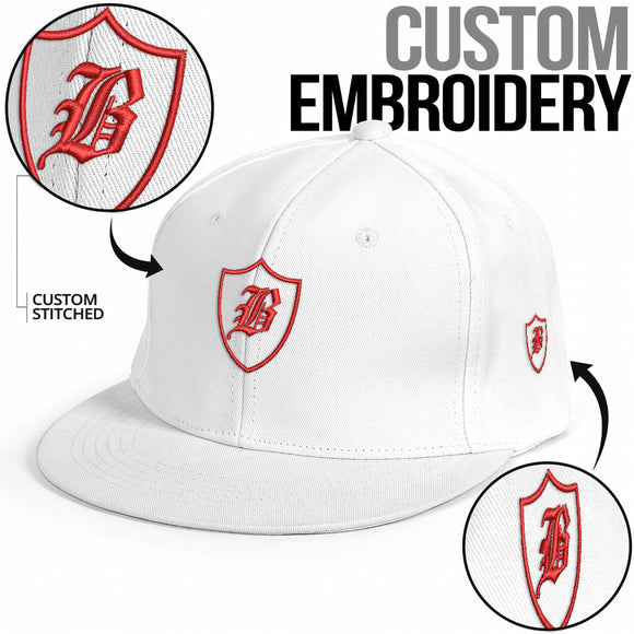 SNAP BACK EMBROIDED HAT - WHITE/RED