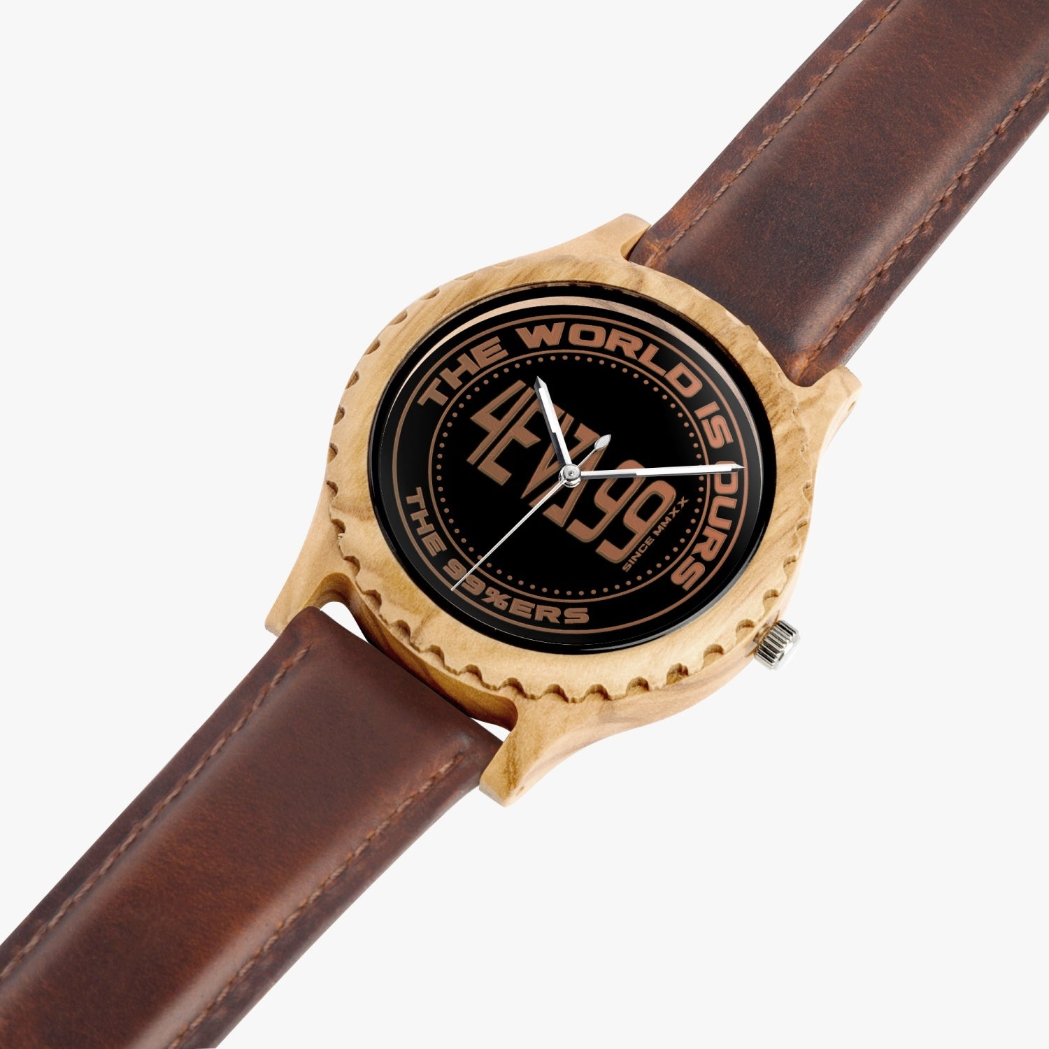 EMBLEM 205. Italian Olive Lumber Wooden Watch - Leather Strap