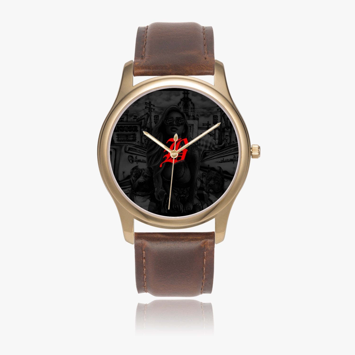 150. Stylish Leather Strap Classic Quartz Watch (Gold) - GHETTO LOVE