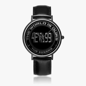 Open image in slideshow, EMBLEM 163. Hot Selling Ultra-Thin Leather Strap Quartz Watch (Black With Indicators)
