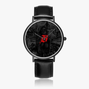 Open image in slideshow, 163. Hot Selling Ultra-Thin Leather Strap Quartz Watch (Black With Indicators) - GHETTO LOVE
