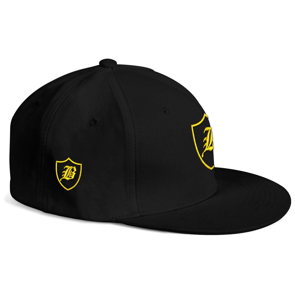 SNAP BACK EMBROIDED HAT - BLACK/YELLOW