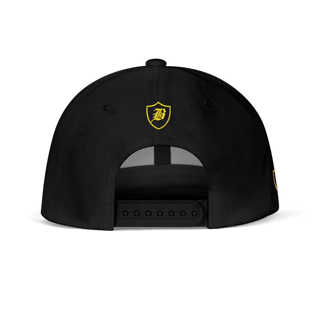 SNAP BACK EMBROIDED HAT - BLACK/YELLOW
