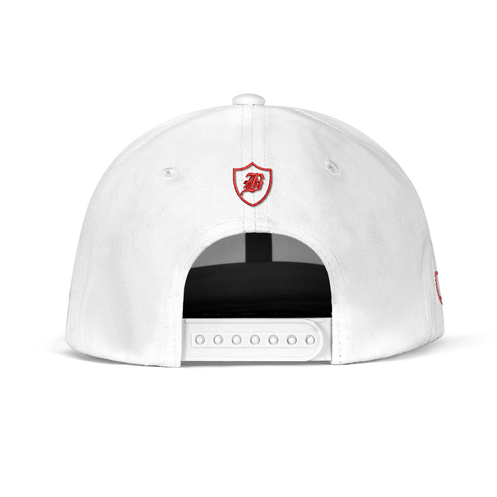 SNAP BACK EMBROIDED HAT - WHITE/RED