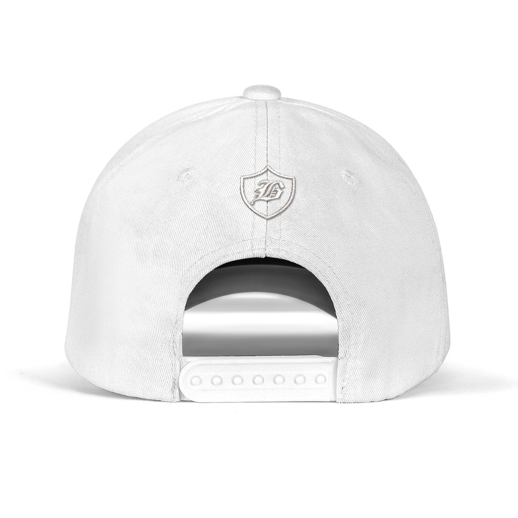SNAP BACK EMBROIDED CURVED BRIM - WHITE/WHITE