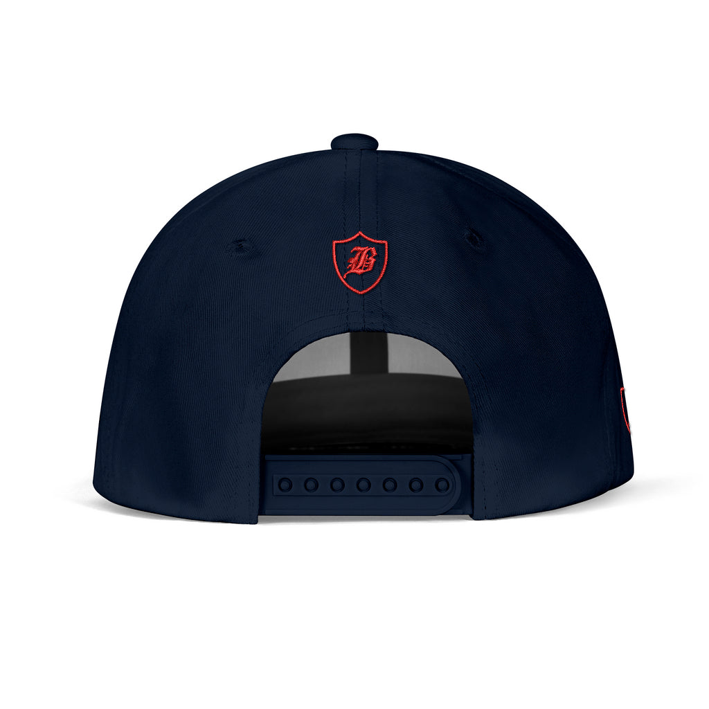 SNAP BACK EMBOIDED HAT - BLUE/RED