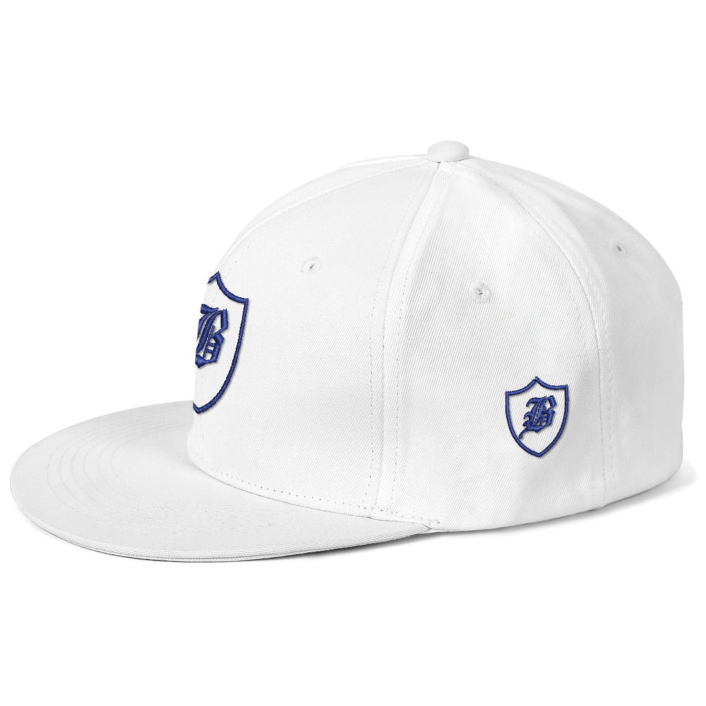 SNAP BACK EMBROIDED HAT - WHITE/BLUE