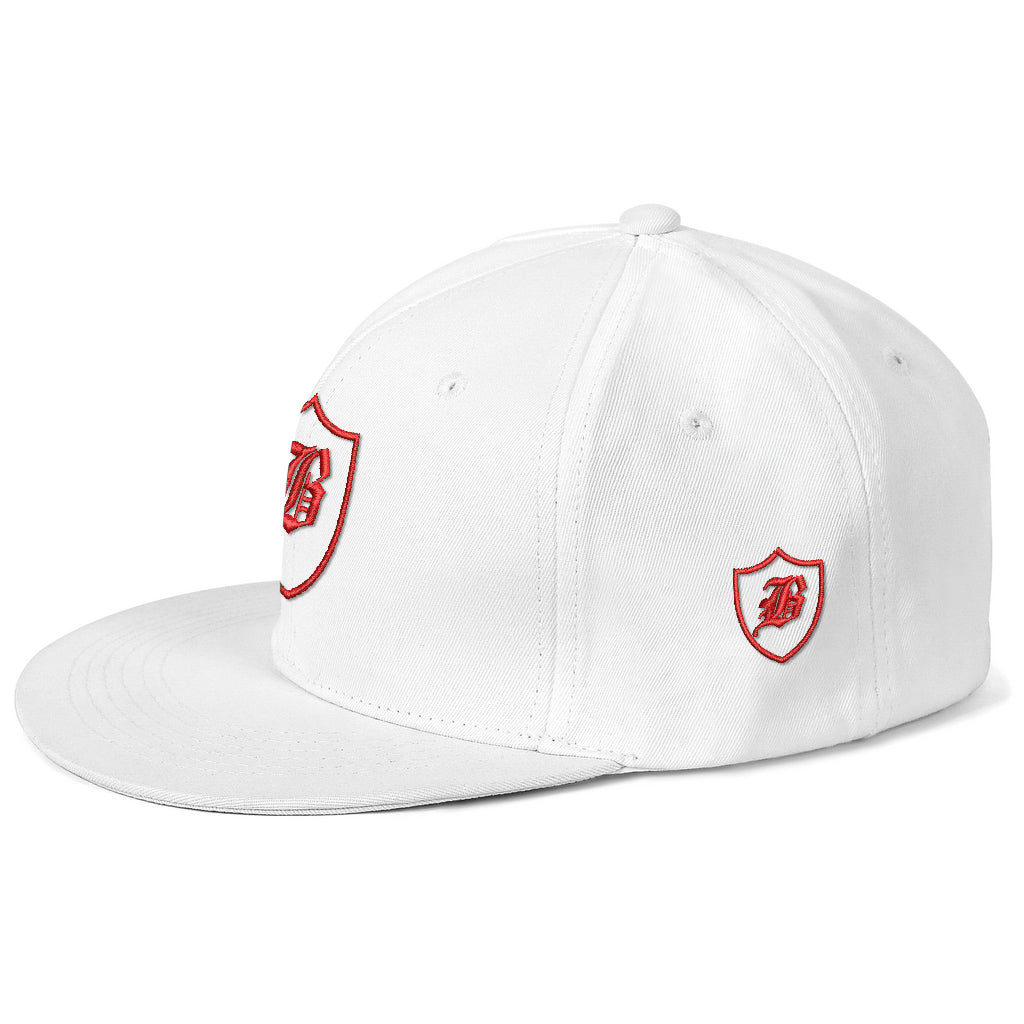 SNAP BACK EMBROIDED HAT - WHITE/RED