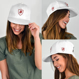 SNAP BACK EMBROIDED HAT - WHITE/PINK