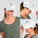 SNAP BACK EMBROIDED CURVED BRIM - WHITE/AQUA