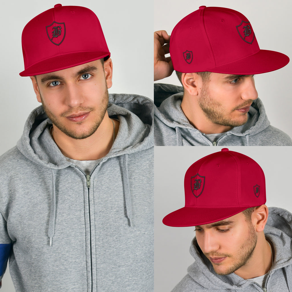 SNAP BACK EMBROIDED HAT - RED/BLACK