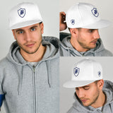 SNAP BACK EMBROIDED HAT - WHITE/BLUE